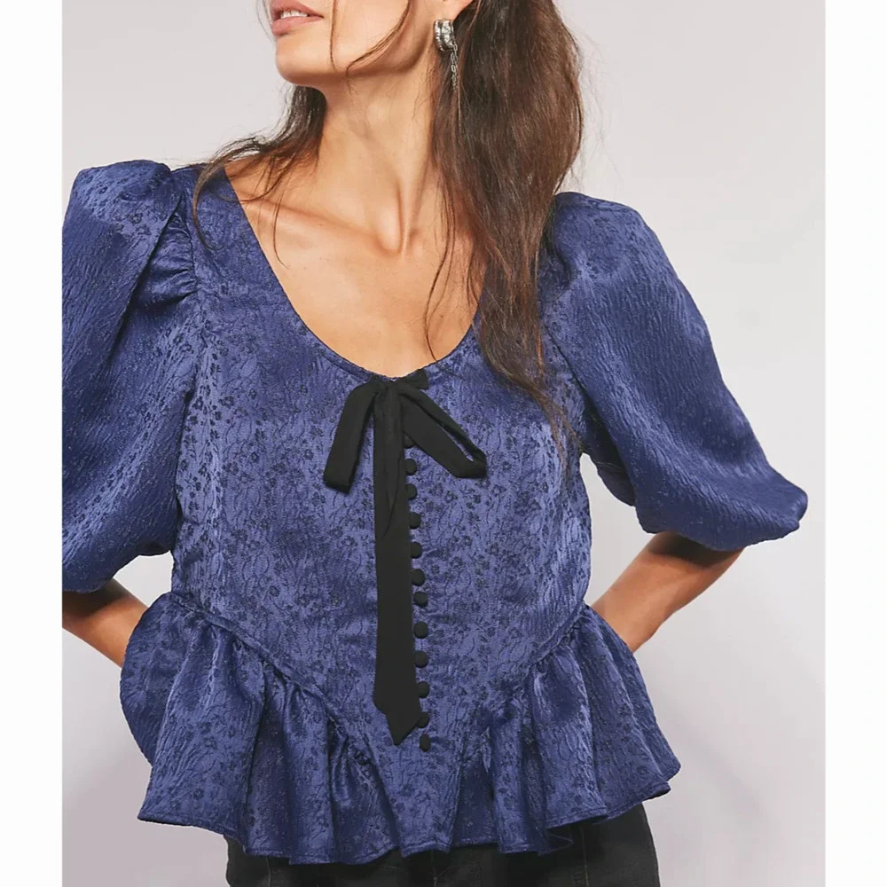 Free People Pamela Bow Top Women’s Size Small NWT Blue